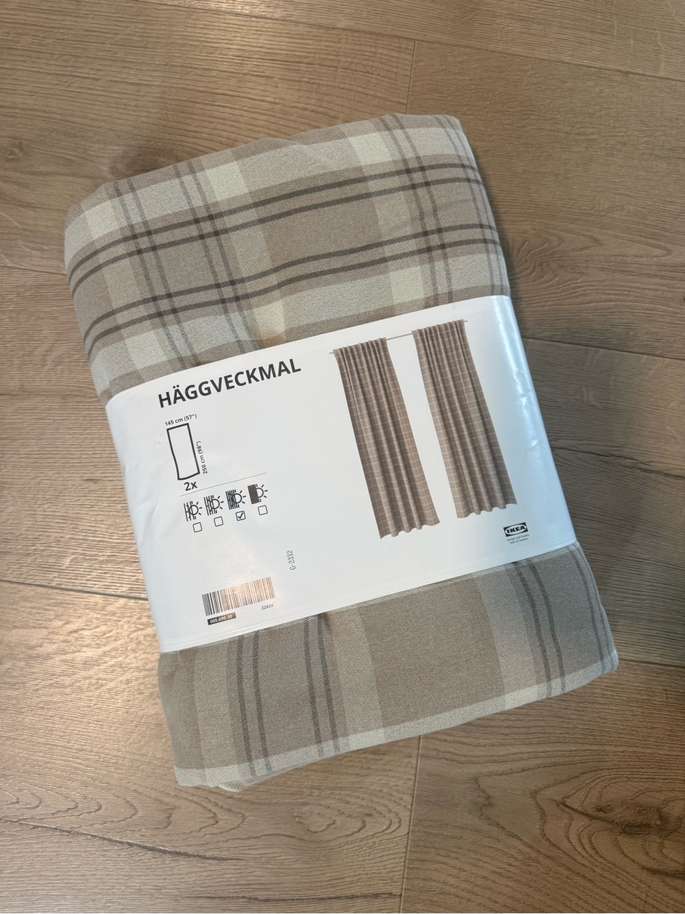 IKEA HÄGGVECKMAL Plaid Curtain Panels in Beige and Cream